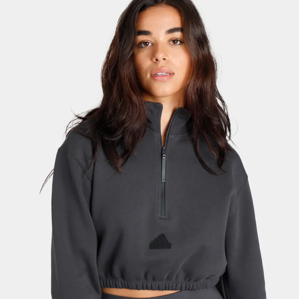 adidas Women’s Cropped Half-Zip Sweatshirt Carbon / White