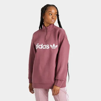 adidas Originals Women's Boyfriend Quarter Zip Crewneck / Quiet Crimson