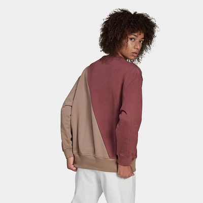 adidas Originals Women's Adicolor Sliced Trefoil Crewneck Sweatshirt Quiet Crimson / Chalky Brown