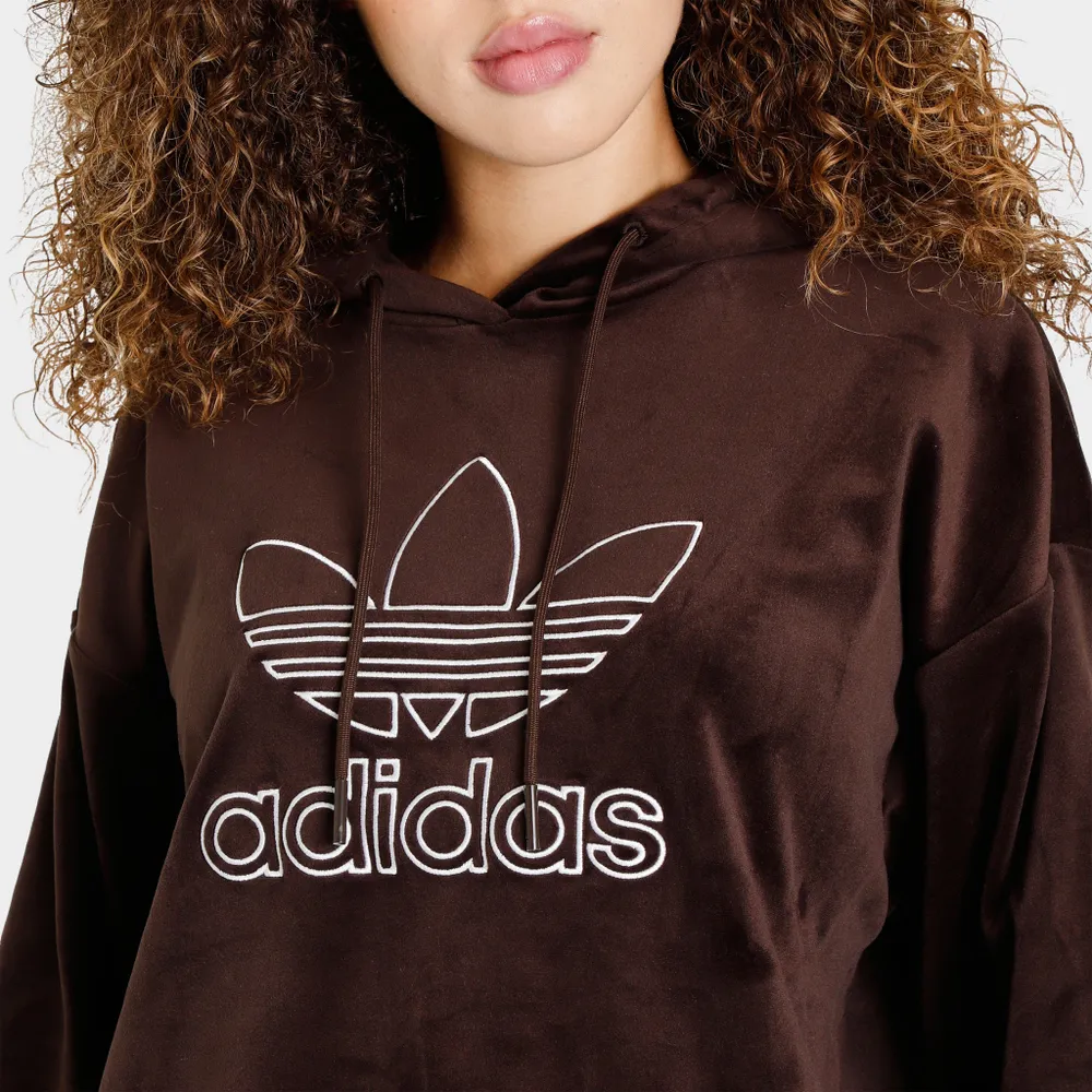 Adidas Originals Women's Velour Pullover Hoodie / Dark Brown