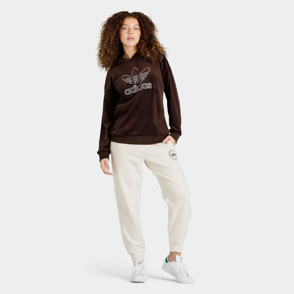 Adidas Originals Women's Velour Pullover Hoodie / Dark Brown