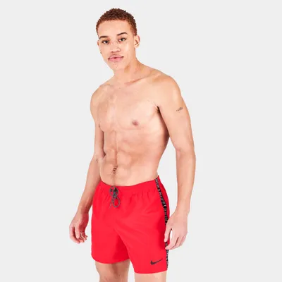 Nike Swoosh Logo Taped 5-Inch Volley Swim Shorts / University Red