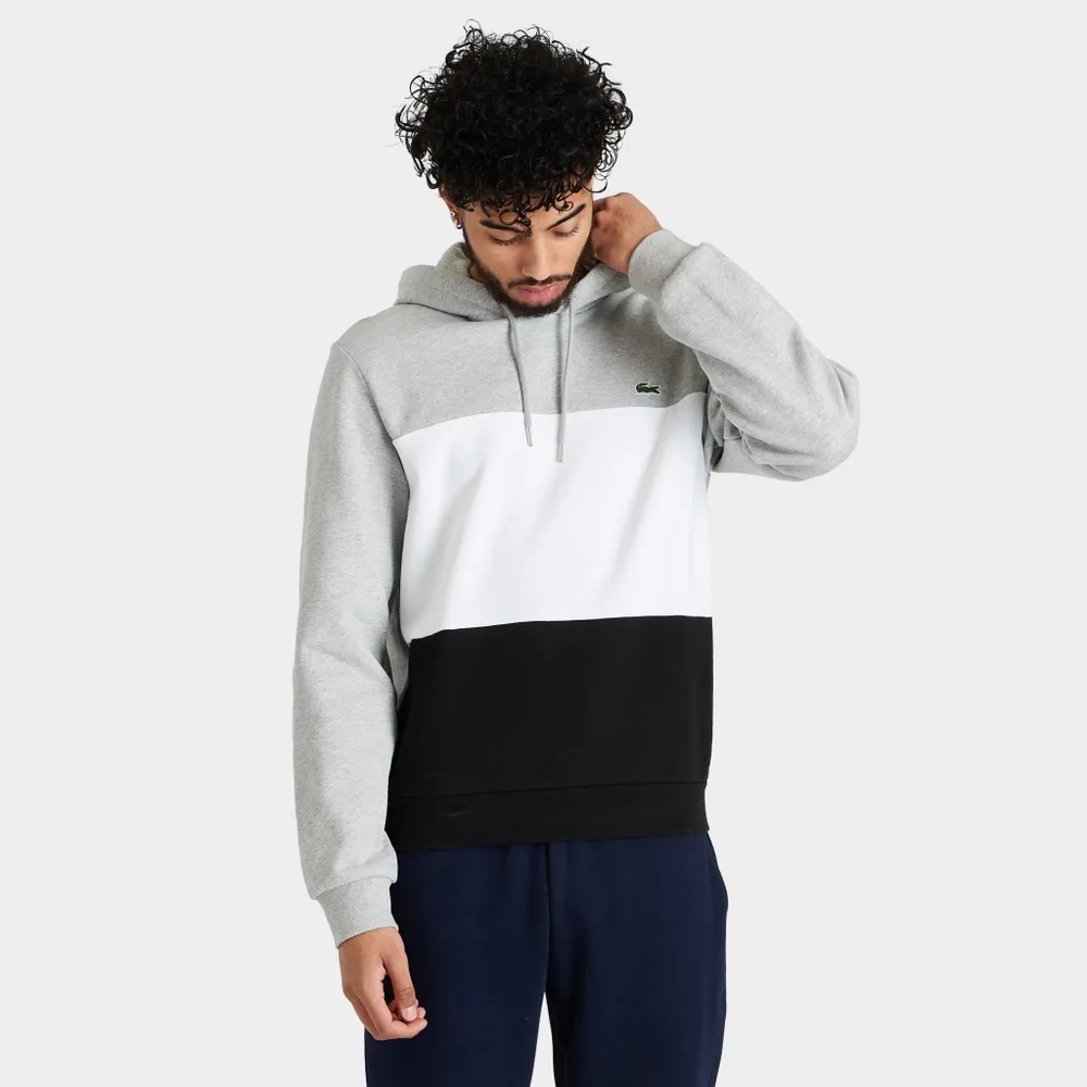 Lacoste Colorblock Fleece Pullover Hoodie Grey Chine / White - Black