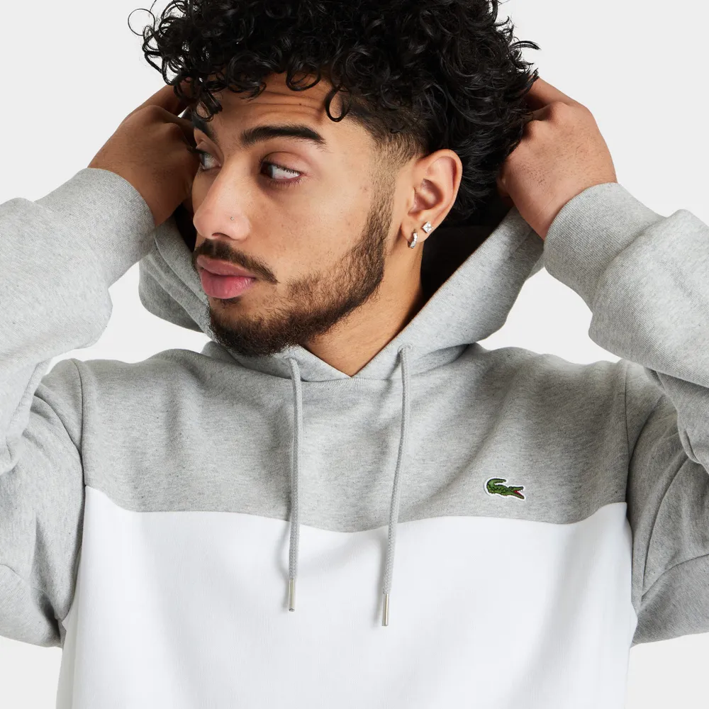 Lacoste Colorblock Fleece Pullover Hoodie Grey Chine / White - Black