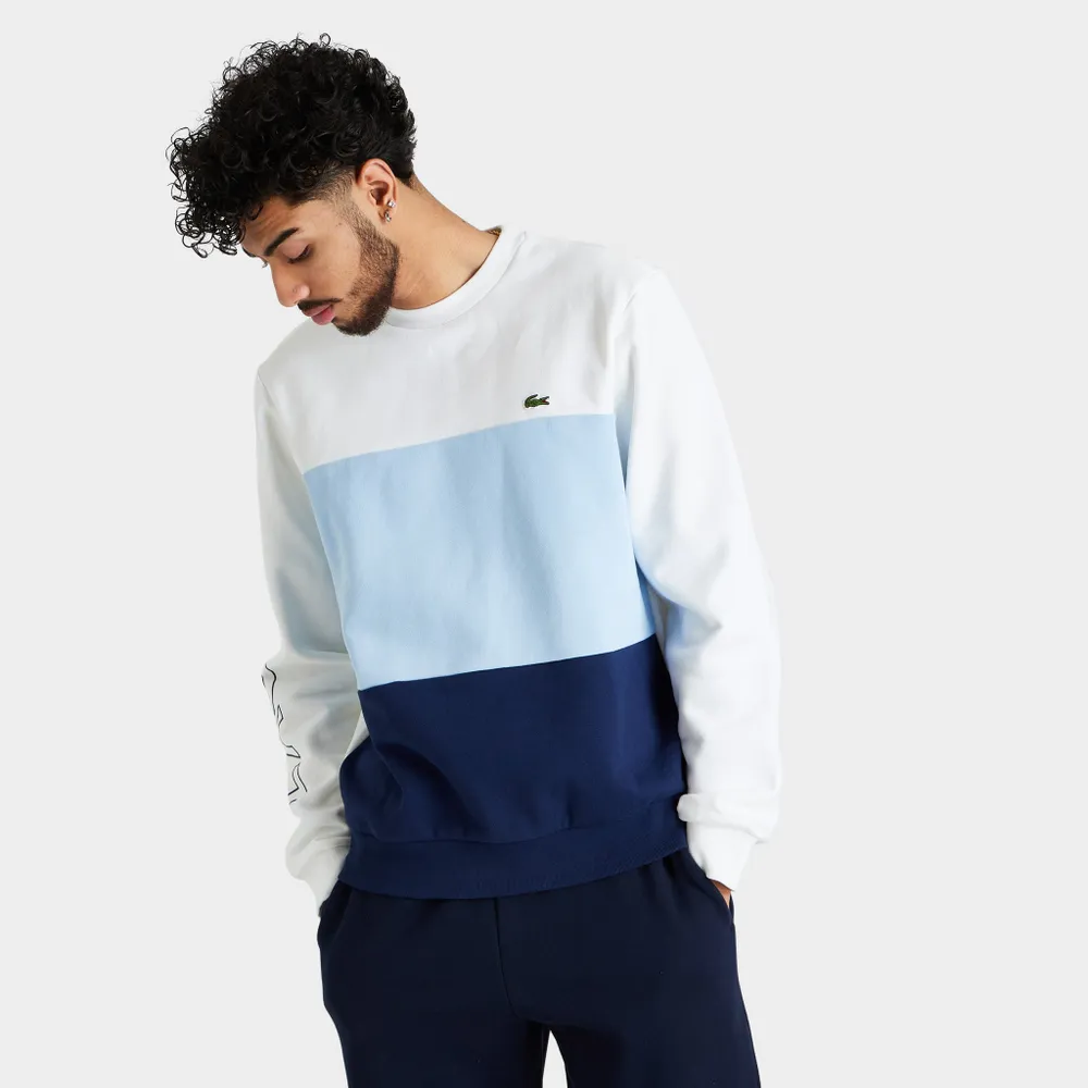 Lacoste Letter Colorblock Fleece Crewneck White / Blue