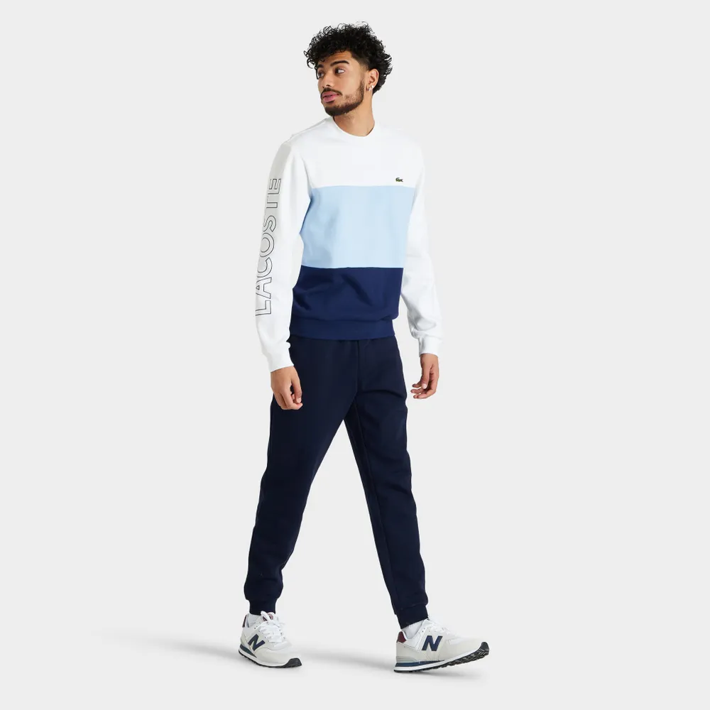 Lacoste Letter Colorblock Fleece Crewneck White / Blue