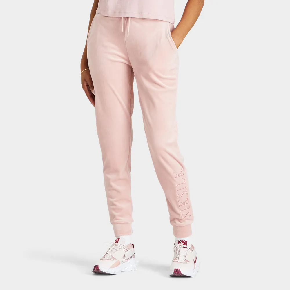 SikSilk Women’s Velour Embroidered Joggers / Pink