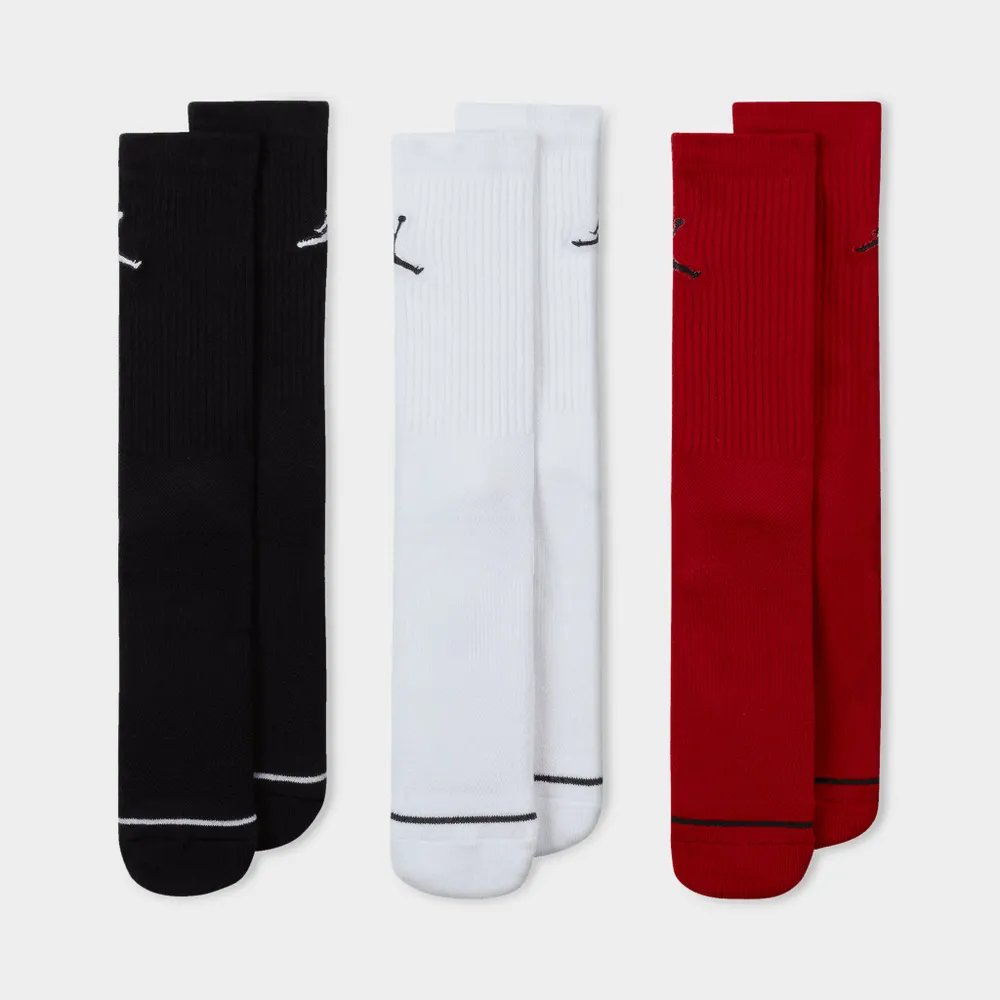 Jordan Everyday Max Crew Socks (3 Pack) Black / White - Gym Red