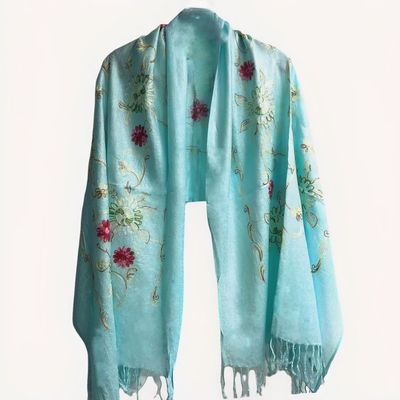 W30279.1 Spring Sequin Shawl Aqua