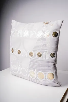 16" x 16"  NAVIDAD METALLIC GOLD CUSHION BY LIZ