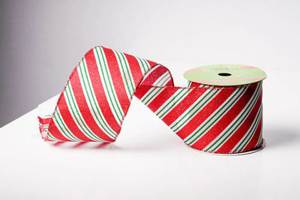 2.5" 25 FT WHITE PLAIDE AND RED GLITTER RIBBON