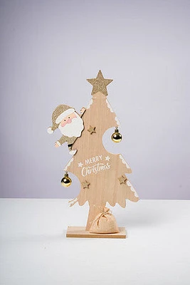 13" Santa On Tree Gold White Comb