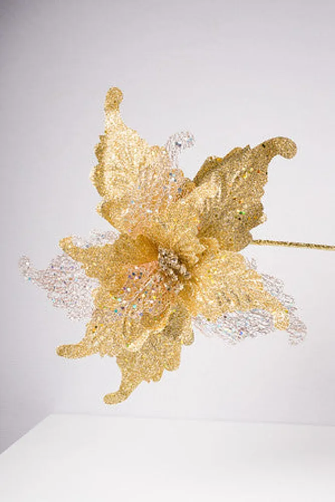 10" Poinsettia Glitter Net Gold/Gold