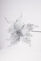 14" Poinsettia Glitter Net Silver/Silver