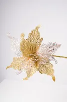 14" Poinsettia Glitter Net Gold/Gold