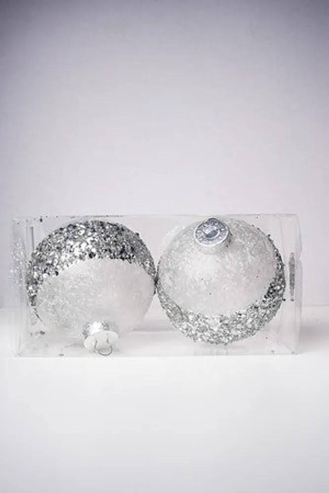 6" BALL W/FEATHER SILVER SEQUINS x 2PCS