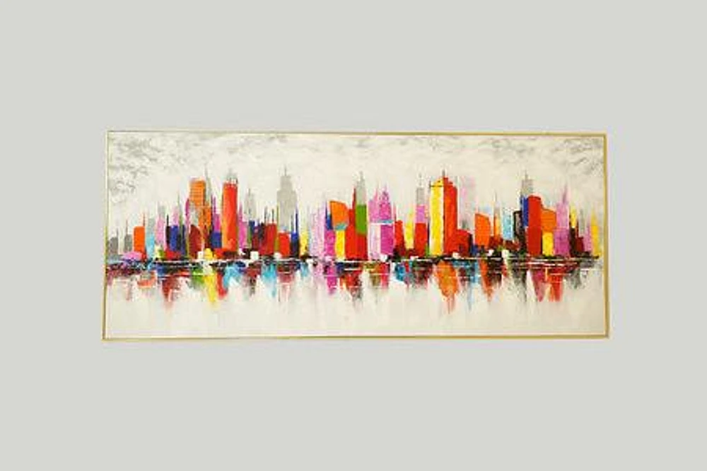 35" X 85" CITY  WATER/ GOLD FRAME