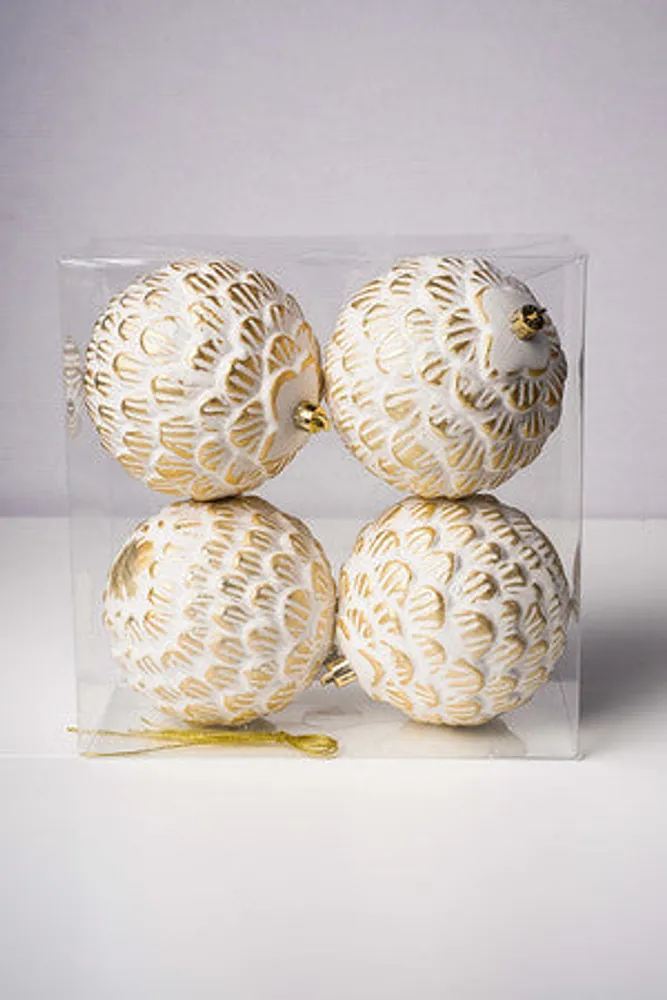 4" GOLD PINE CONE W/FROSTED WHITE