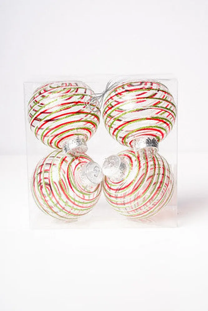 4" CLEAR W/RED/GREEN STRIPES x 4PCS