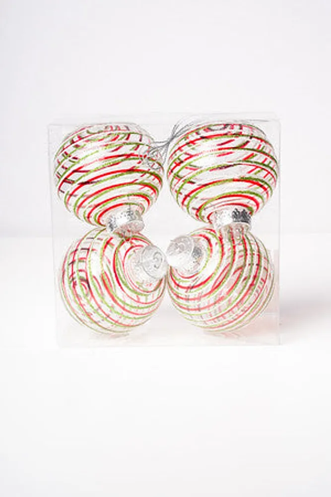 3" CLEAR W/RED/GREEN STRIPES x 4PCS