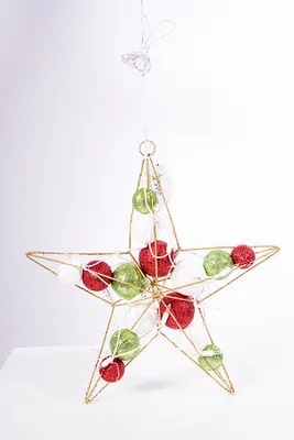 13" WIRE STAR W/BALLS W/PLUGS 30CM  10 LIGHTS