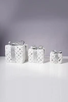 10" SET/3 WHITE W/SILVER RIBBON GIFTS W/PLUGS