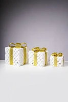 10" SET/3 WHITE W/GOLD RIBBON GIFTS W/PLUGS