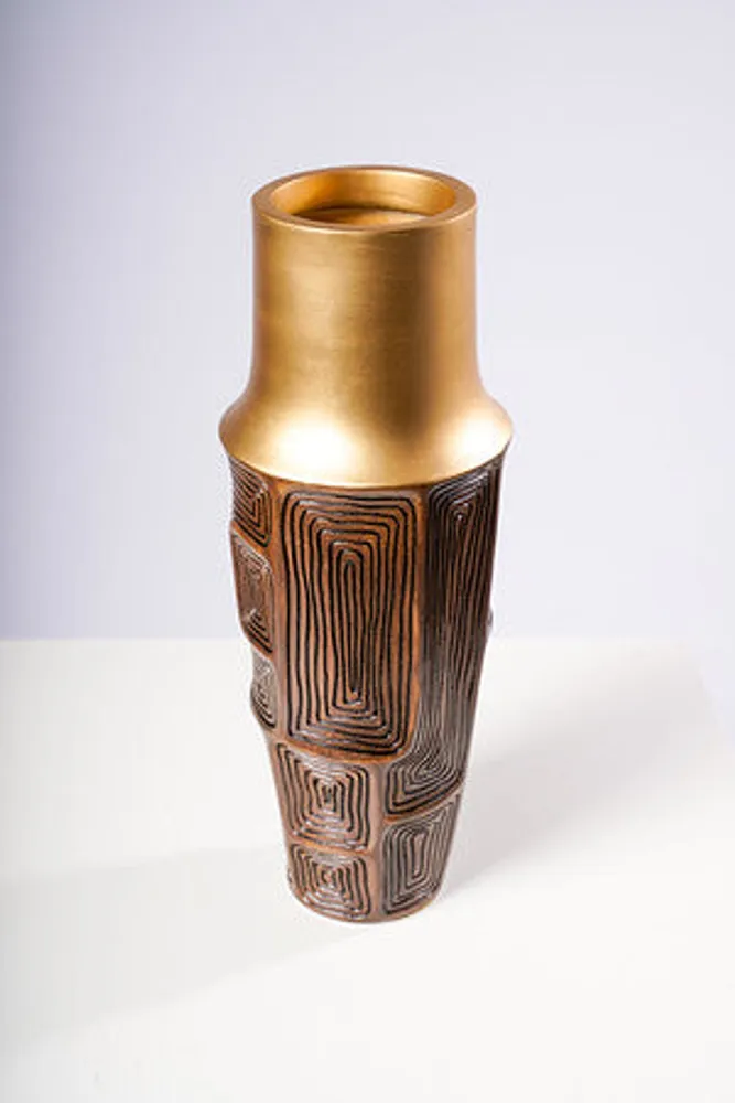 18" WOOD/GOLD VASE