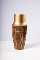 14" WOOD/GOLD VASE