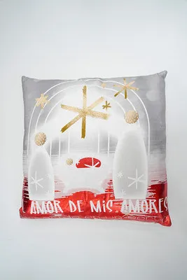 16" x 16"  Amor de Mis Amores Metallic Red Cushion By Liz