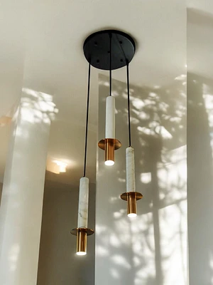SET/3 BLACK CELLING COVER/WHITE MARBLE COLOR LAMP W/GOLD