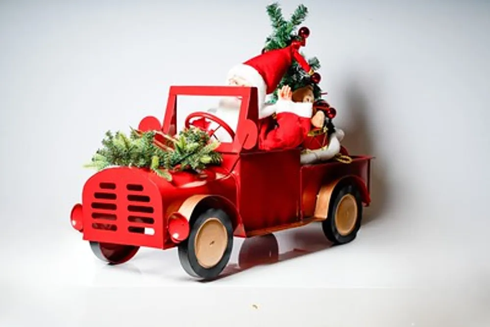 37" Red Truck W/Santa W/Tree W/Lights