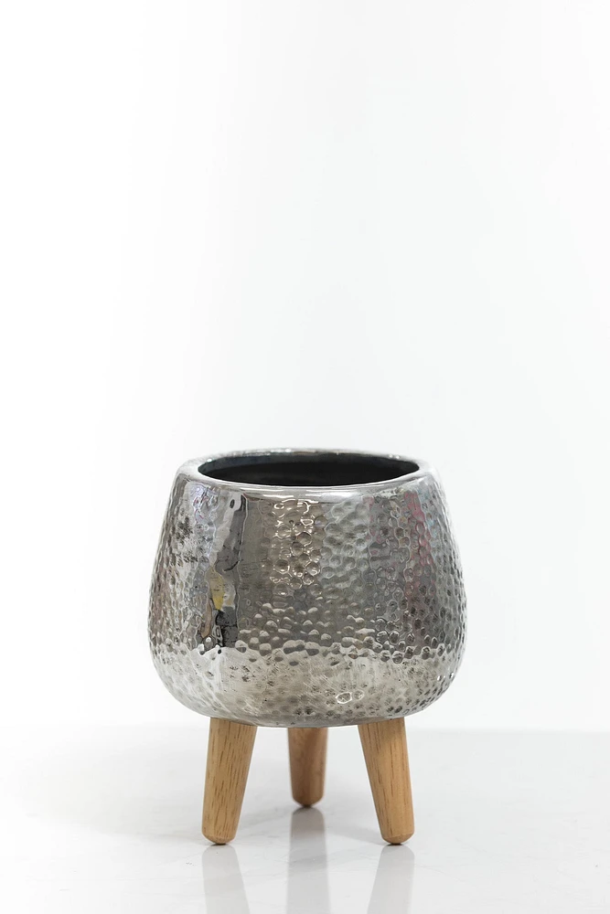 6" Silver Vase with wood stand