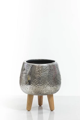 6" Silver Vase with wood stand