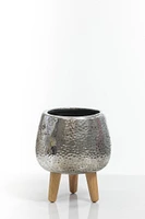 6" Silver Vase with wood stand