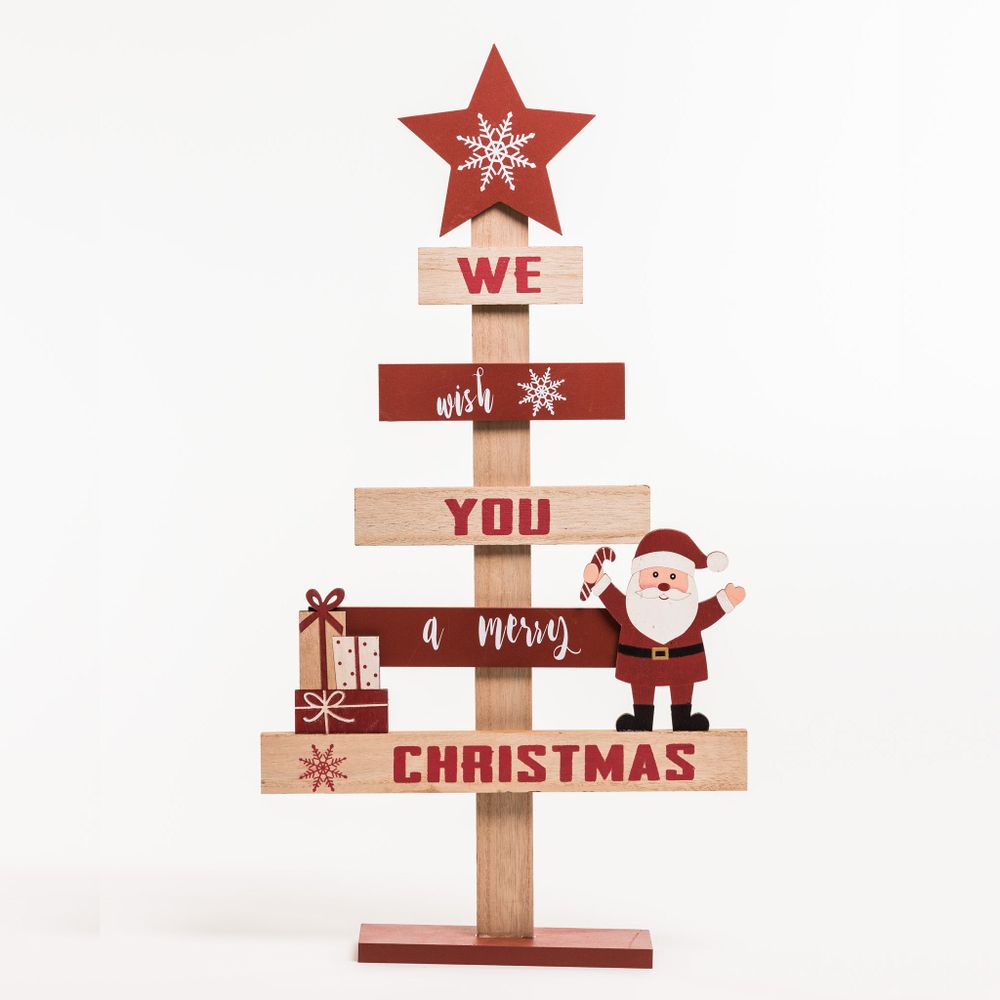 22" Red/White/Natural Wooden Vintage Tree - Noël Collection