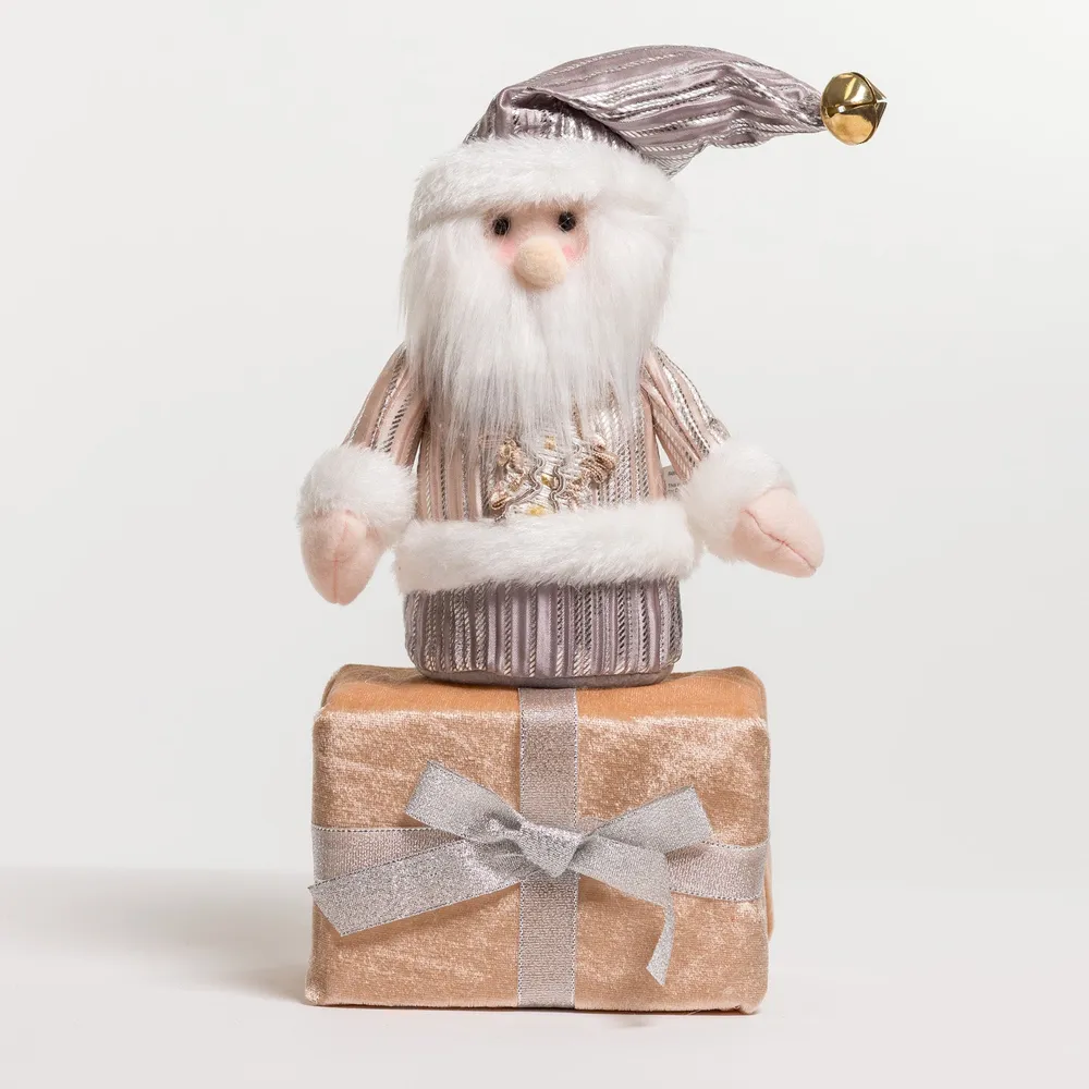 13" Santa on Gift Silver/Champagne - Metallic Collection