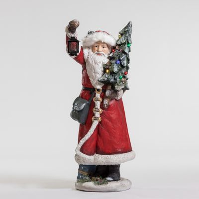 39" Standing Santa, Lantern & Xmas Tree w/lights - Cheerful Collection