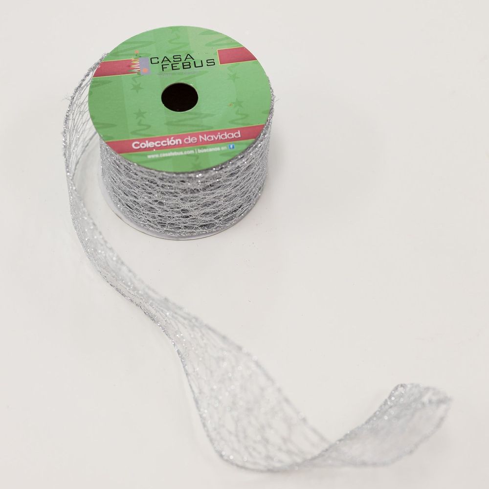 2.5" x 25ft Silver Mesh Ribbon