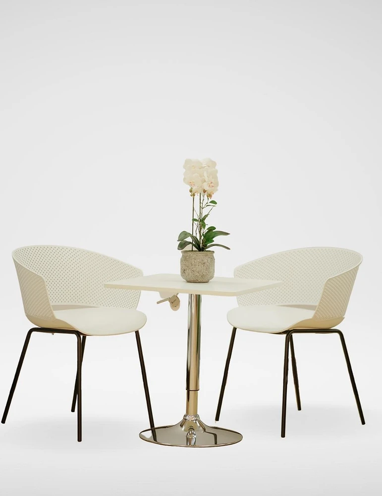 Bar Table Square Solid White Color - Adjustable