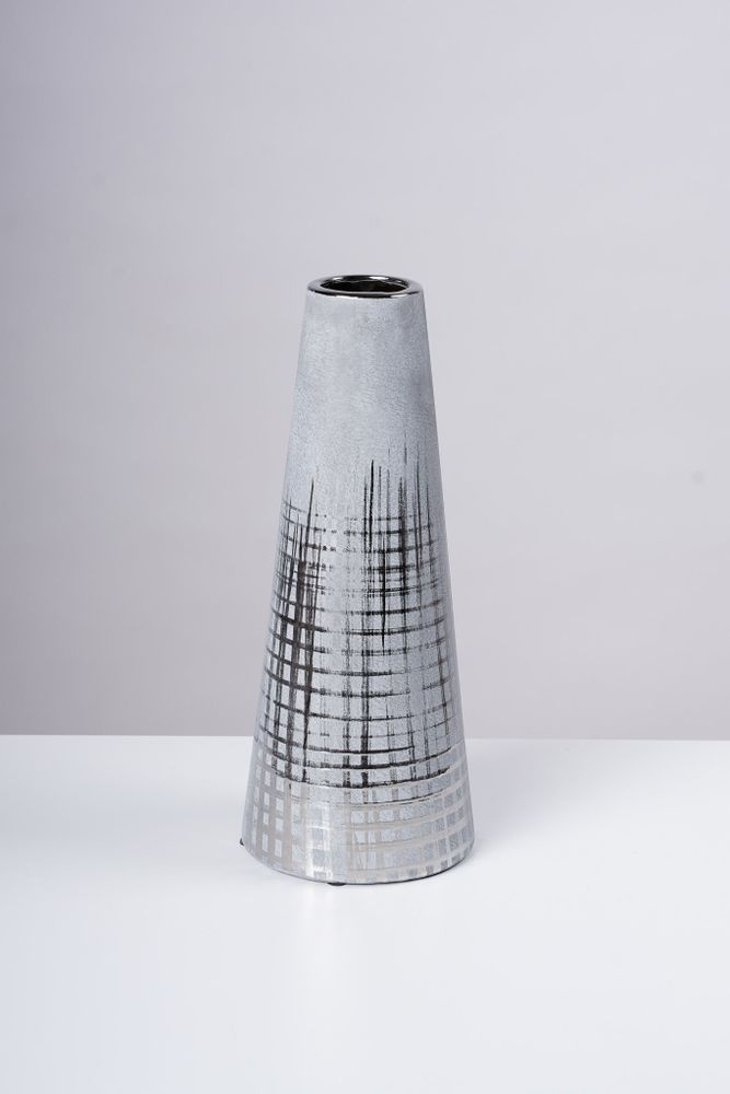 15" Vase Cement w/Silver