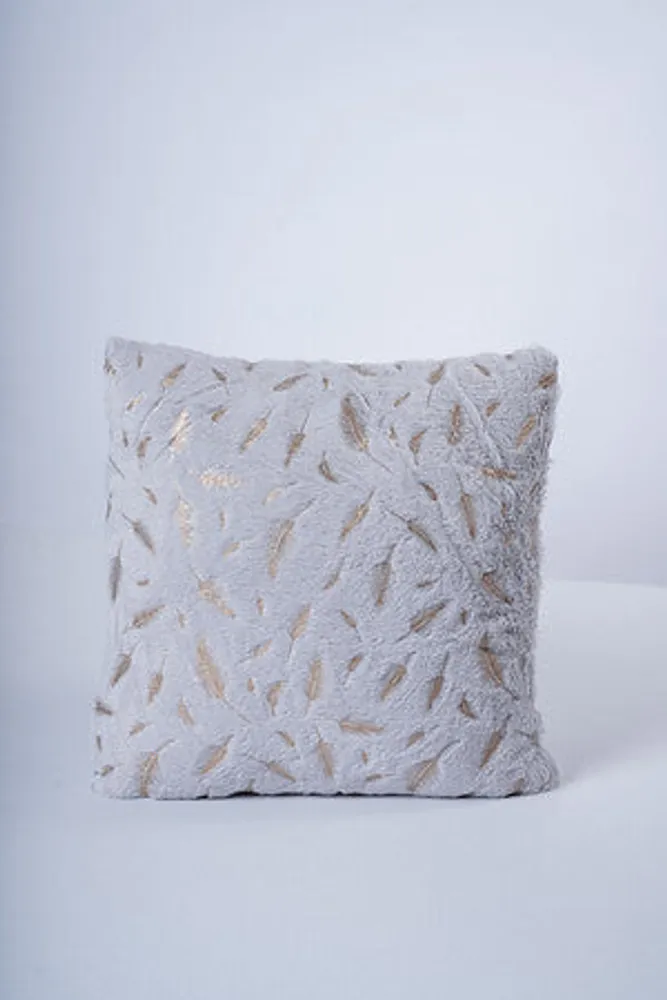 FEATHER METALLIC CUSHION -GREY/GLD