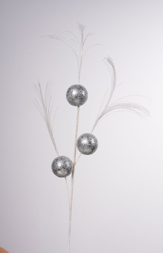 25" Ball Grass Spray White Ired/Silver Ball