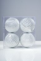 4" Round Pine Cone White/Silver Brush Set of 4