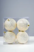 4" Round Pine Cone White/Gold Brush Set of 4