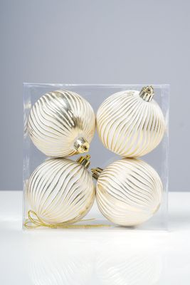 3"  White Ball w/Gold Brush Designs Set of 4