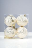 3"  White Ball w/Gold Brush Designs Set of 4