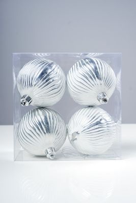 3"  White Ball w/Silver Brush Desings Set of 4