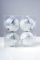 3"  White Ball w/Silver Brush Desings Set of 4