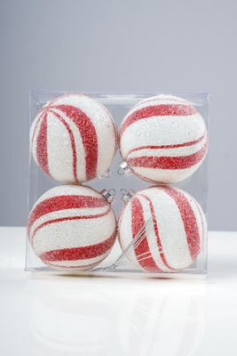 4" Red/White Peppermint Ball Set of 4